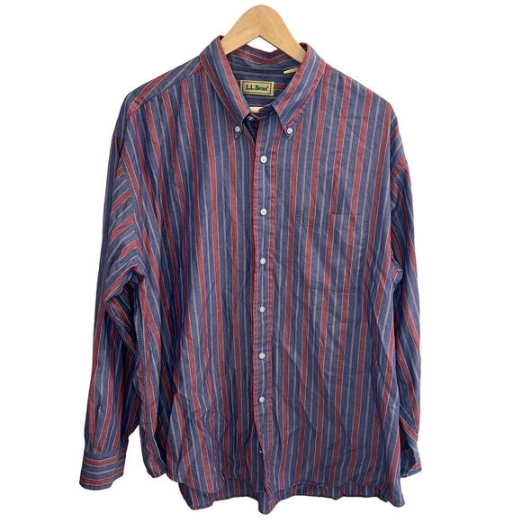 Vintage Striped L.L. Bean‎ Long Sleeve Mens Button Up Size XL 90s Office - Picture 1 of 5